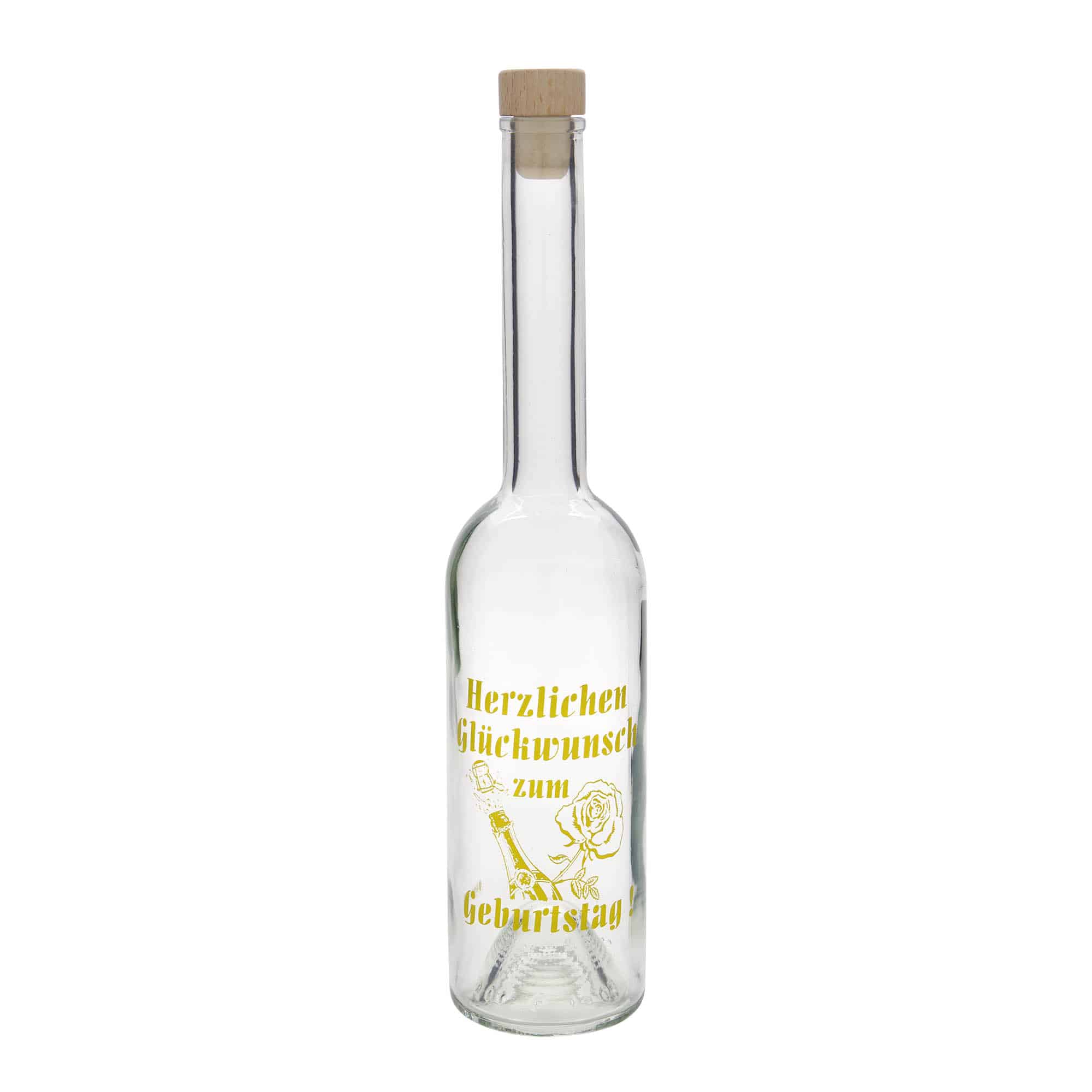 500 ml Glasflasche 'Opera', Motiv: Geburtstagsflasche, Mündung: Kork