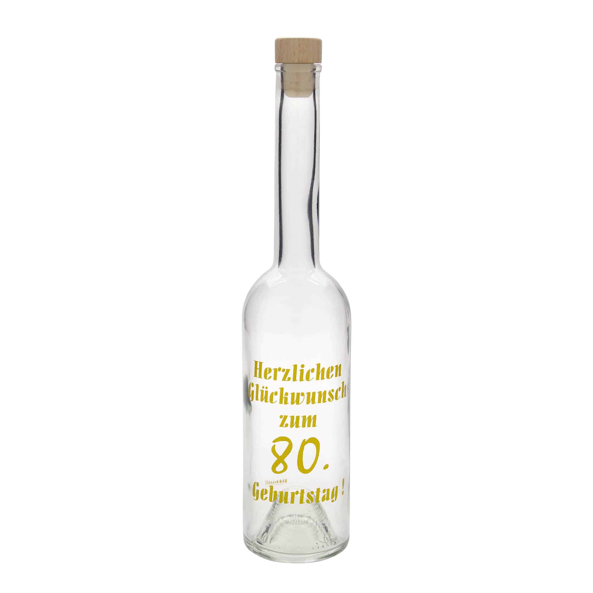 500 ml Glasflasche 'Opera', Motiv: 80 Jahre, Mündung: Kork