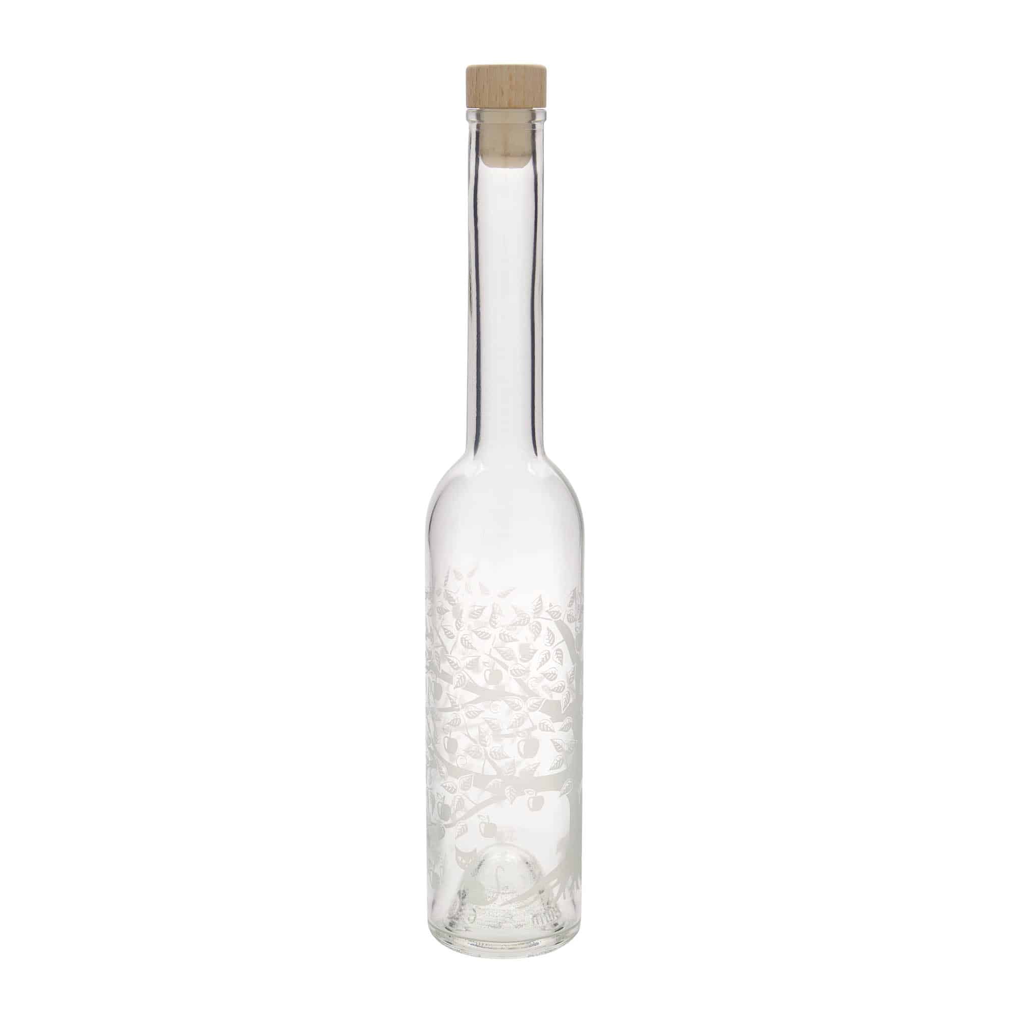 350 ml Glasflasche 'Opera', Motiv: Apfelbaum, Mündung: Kork