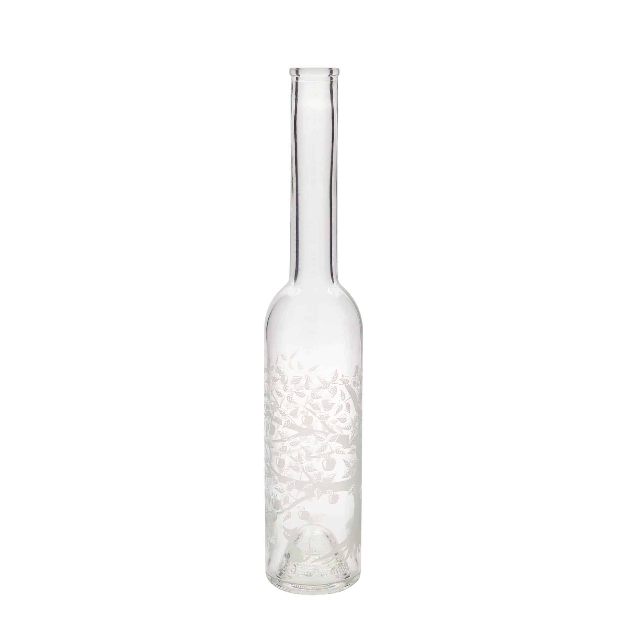 350 ml Glasflasche 'Opera', Motiv: Apfelbaum, Mündung: Kork