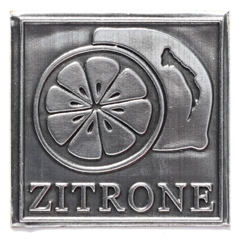 Zinnetikett 'Zitrone', quadratisch, Metall, silber