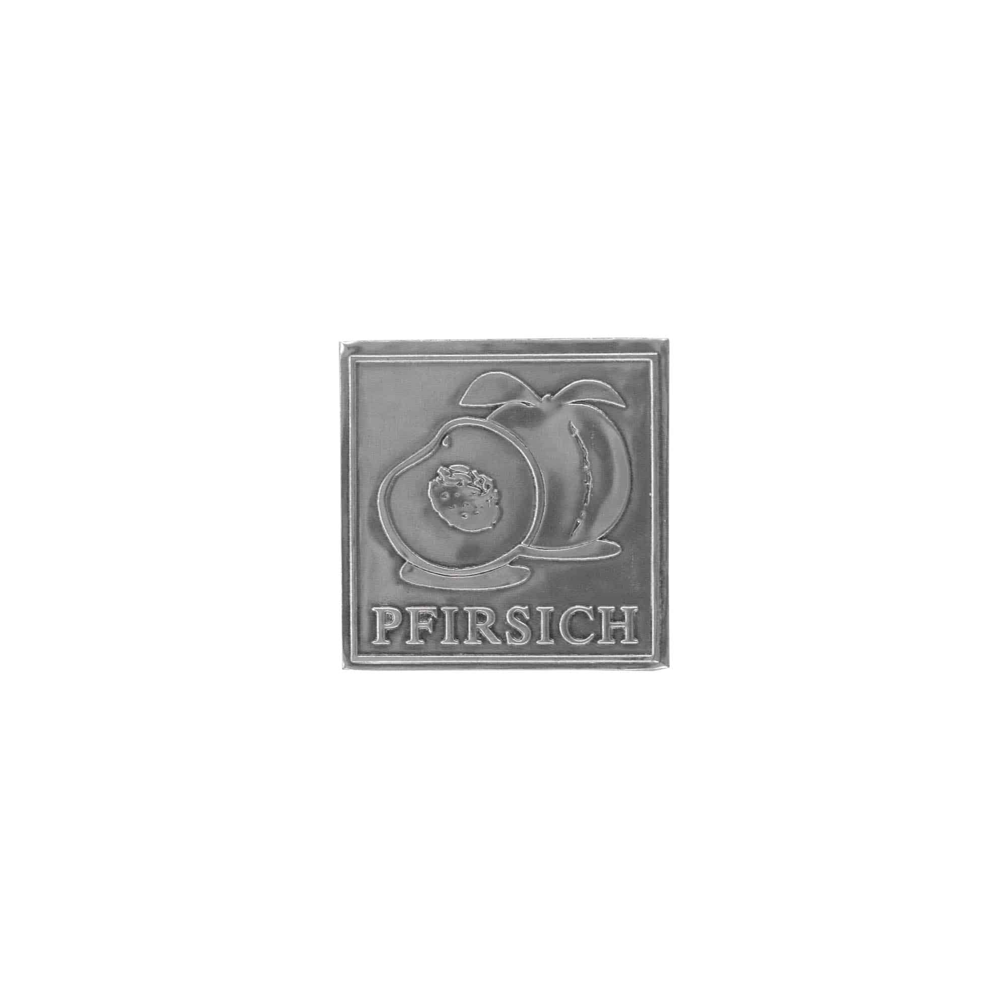 Zinnetikett 'Pfirsich', quadratisch, Metall, silber