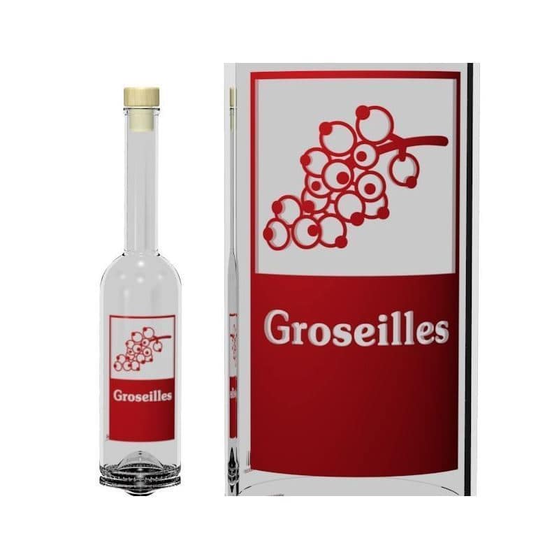 500 ml Glasflasche 'Opera', Motiv: Groseilles, Mündung: Kork