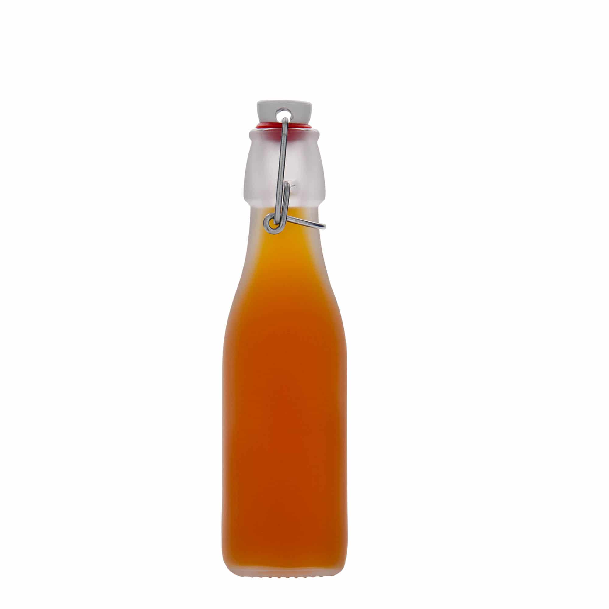 250 ml Glasflasche 'Swing, quadratisch, weiß, Mündung: Bügelverschluss