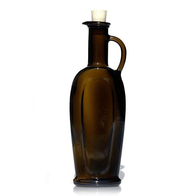 250 ml Glasflasche 'Eleganta', oval, antikgrün, Mündung: Kork