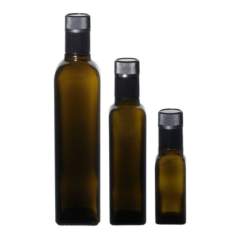 100 ml Essig-/Ölflasche 'Quadra', Glas, quadratisch, antikgrün, Mündung: DOP