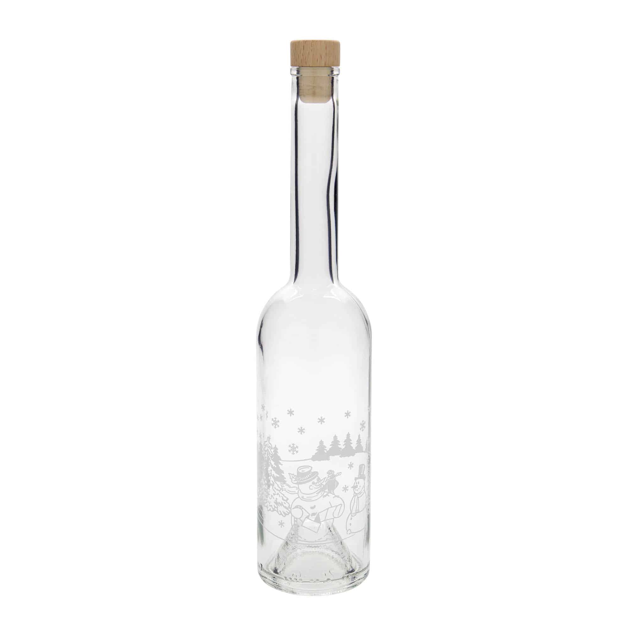 500 ml Glasflasche 'Opera', Motiv: Schneemannflasche, Mündung: Kork