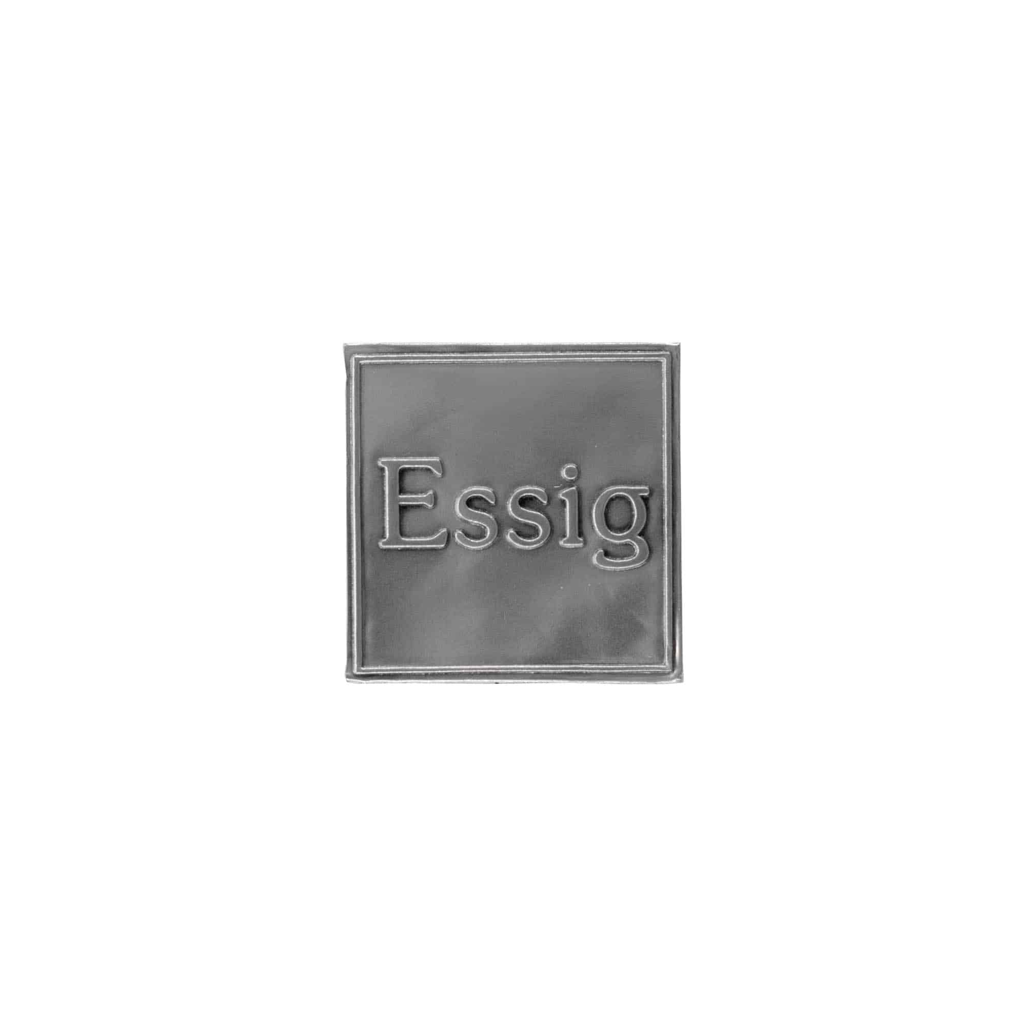 Zinnetikett 'Essig', quadratisch, Metall, silber