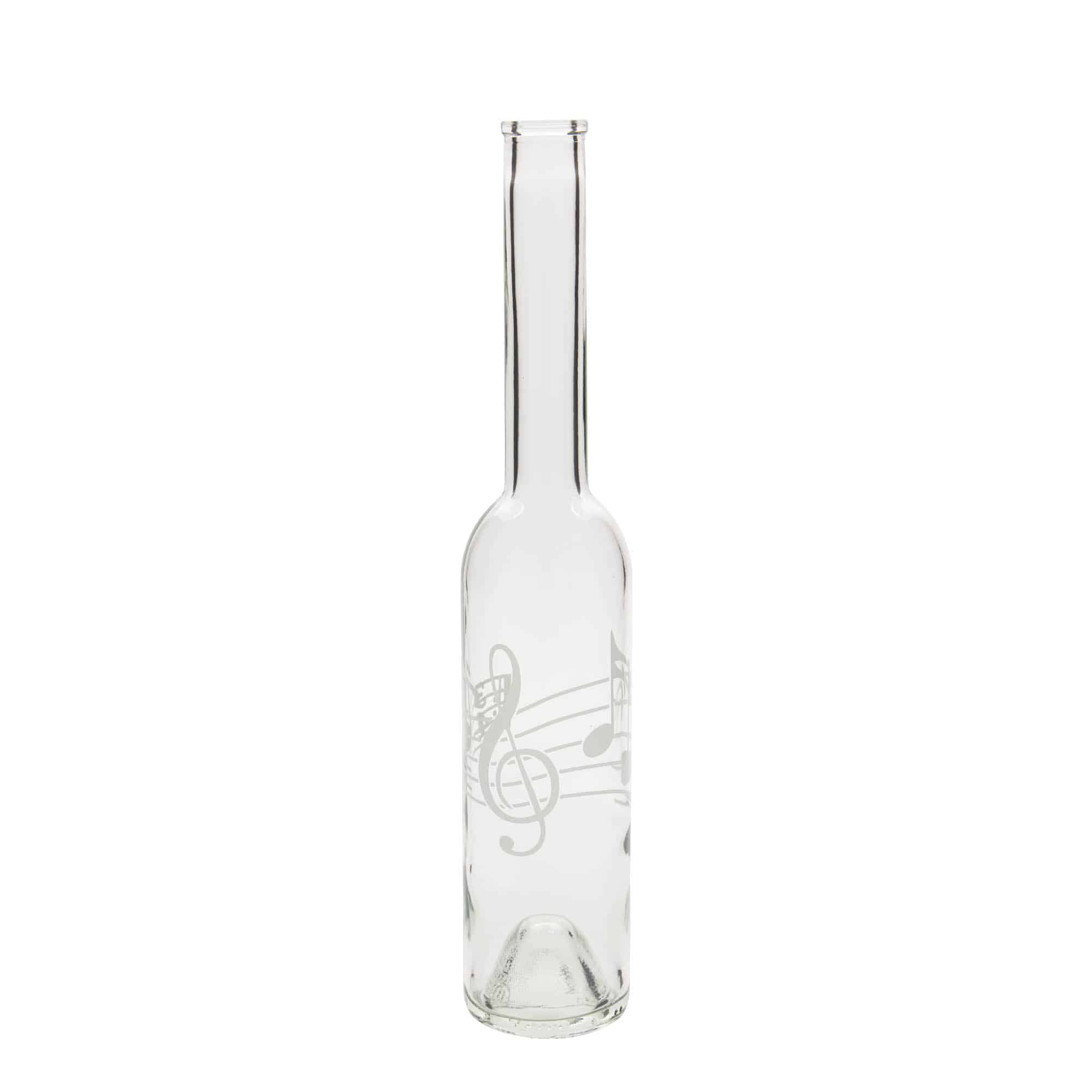 350 ml Glasflasche 'Opera', Motiv: Musiknoten, Mündung: Kork