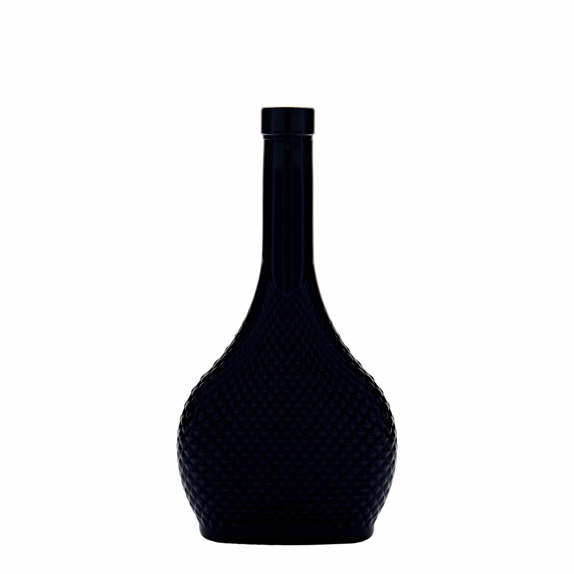 200 ml Glasflasche 'Contessa Diamante', oval, schwarz, Mündung: Kork