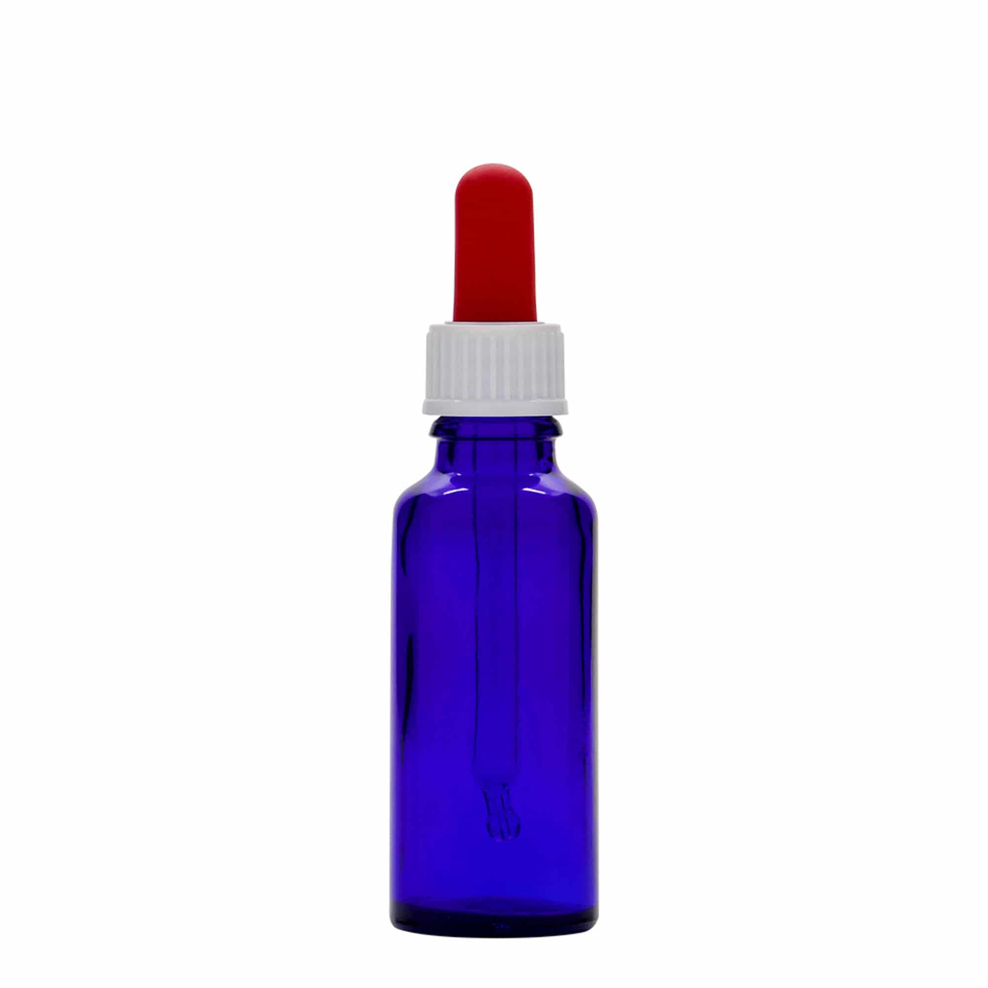 30 ml Pipettenflasche Medizin, Glas, royalblau-rot, Mündung: DIN 18