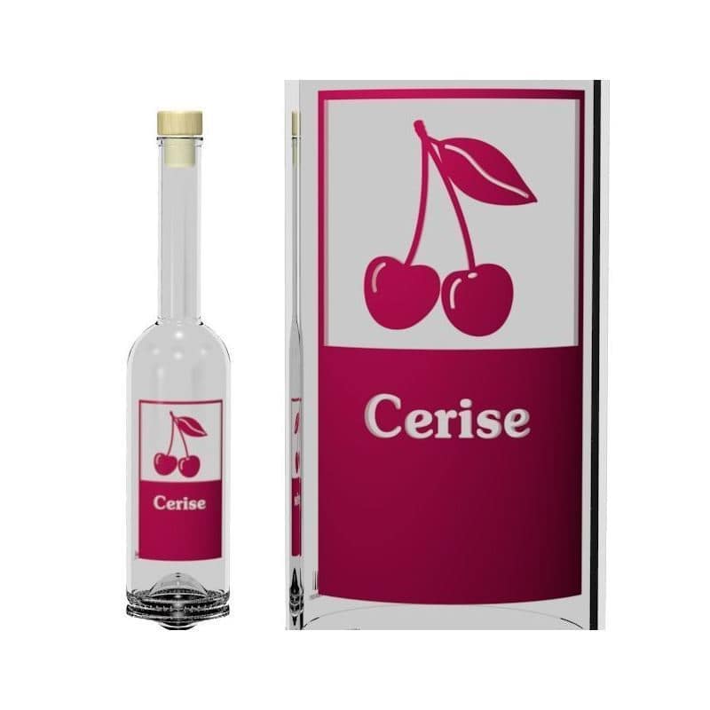 500 ml Glasflasche 'Opera', Motiv: Cerise, Mündung: Kork