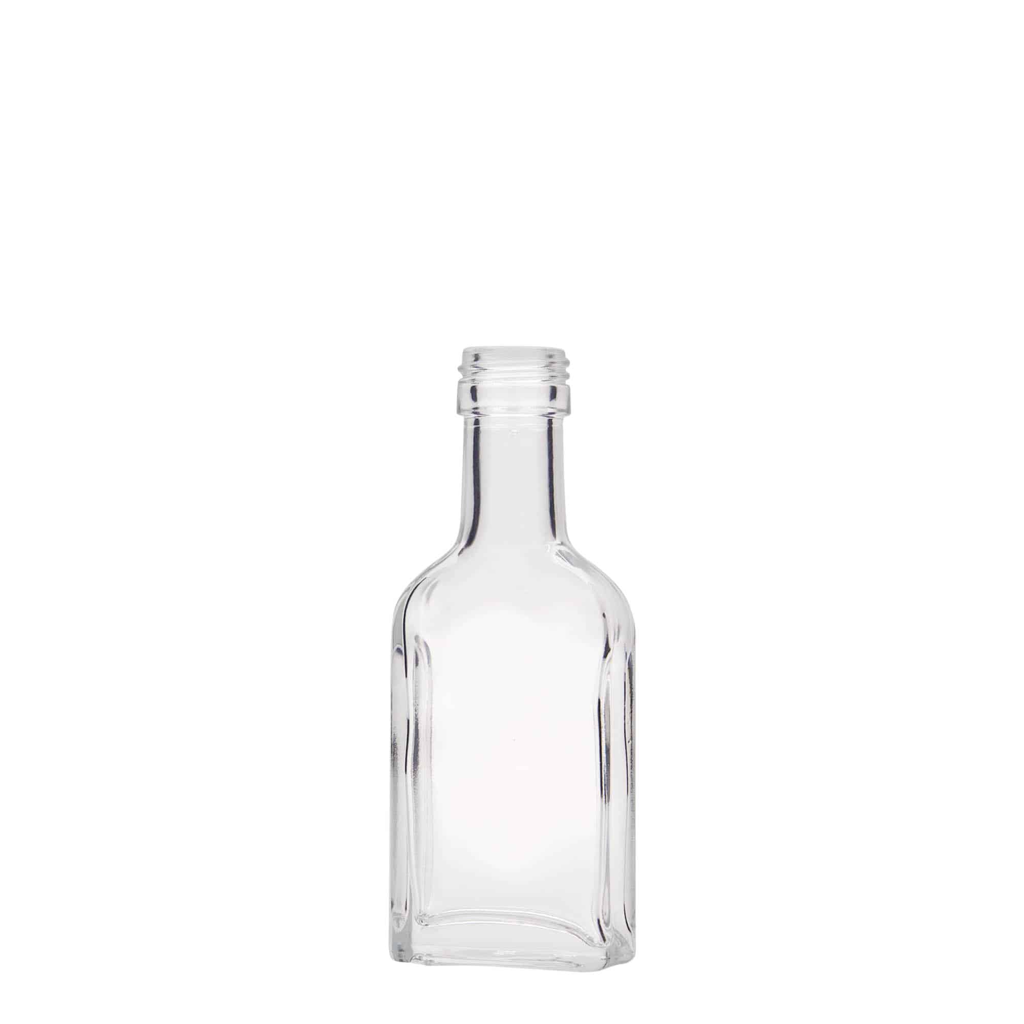 40 ml Taschenflasche Langhals, rechteckig, Glas, Mündung: PP 22