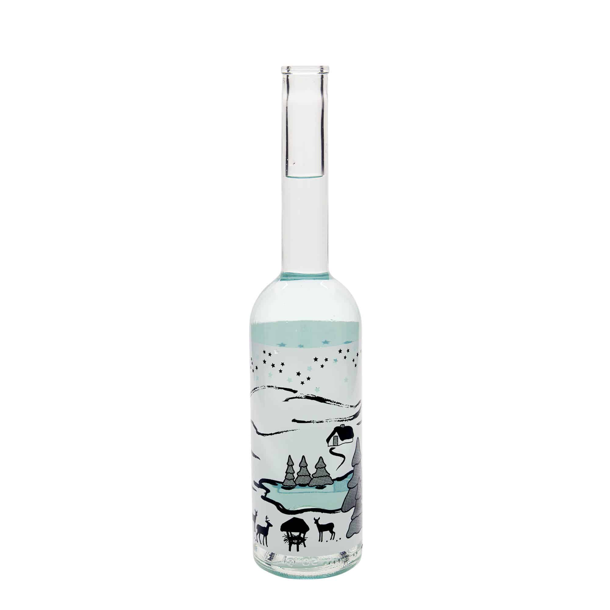 500 ml Glasflasche 'Opera', Motiv: Wintertraum-Bianco, Mündung: Kork