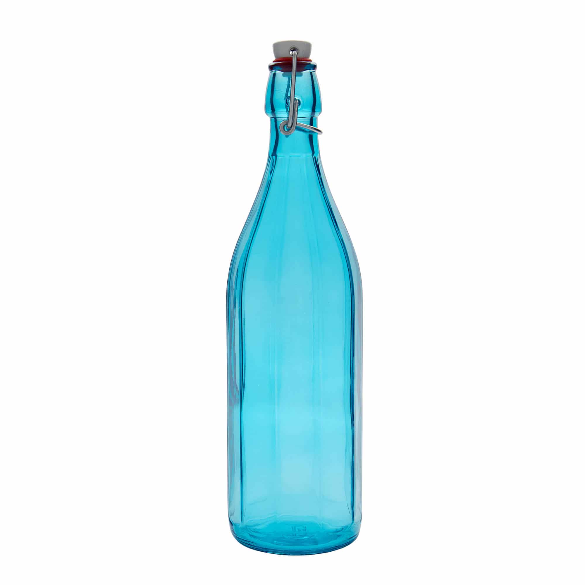 1.000 ml Glasflasche 'Oxford', zehneckig, azurblau, Mündung: Bügelverschluss