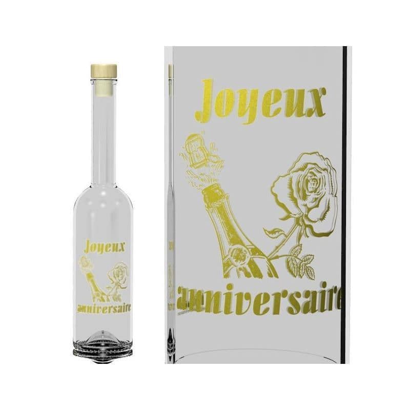 500 ml Glasflasche 'Opera', Motiv: Joyeux Anniversaire, Mündung: Kork