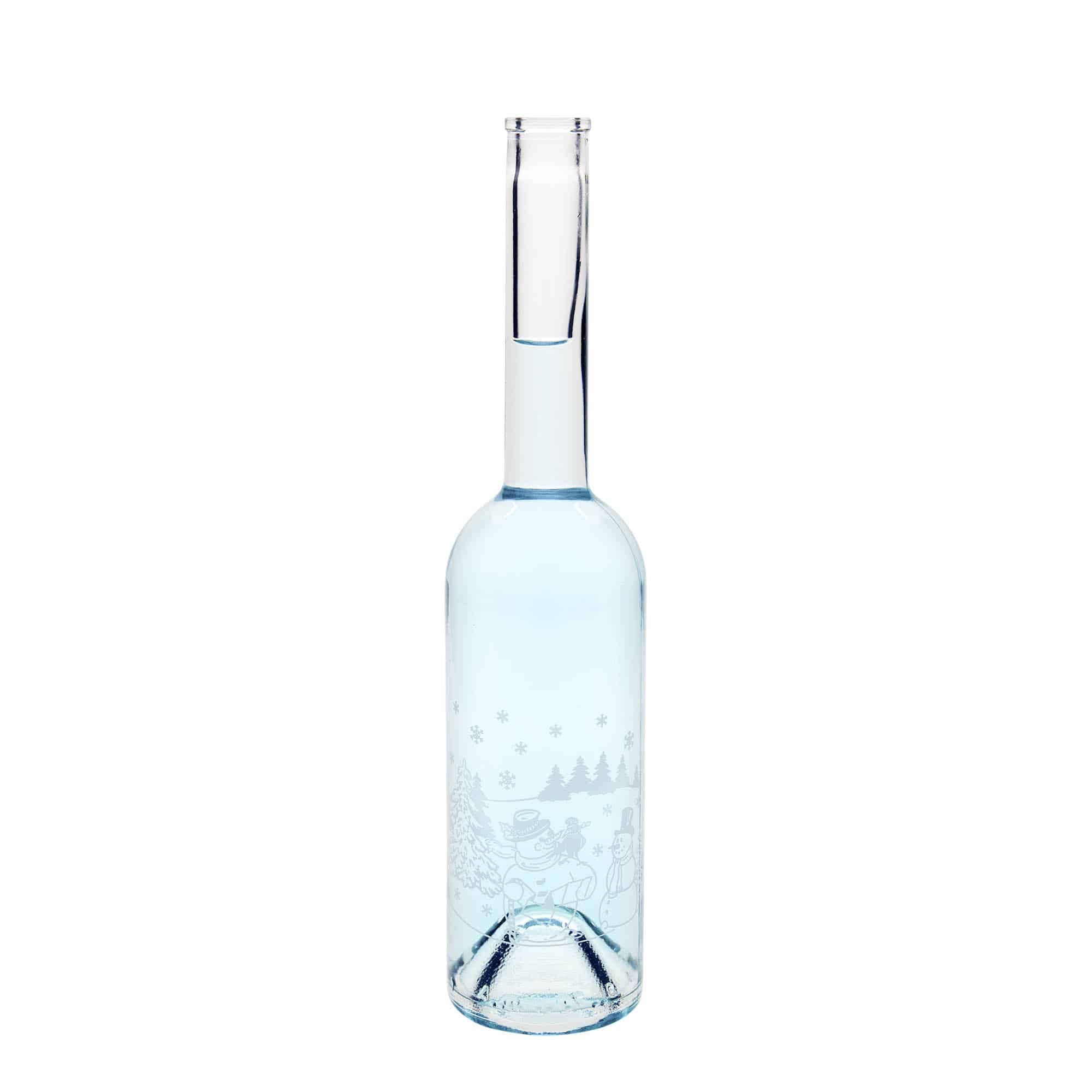 500 ml Glasflasche 'Opera', Motiv: Schneemannflasche, Mündung: Kork